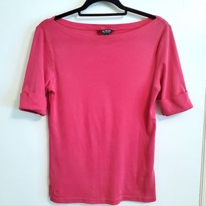 Ralph Lauren Pink Boatneck Elbow Tee
